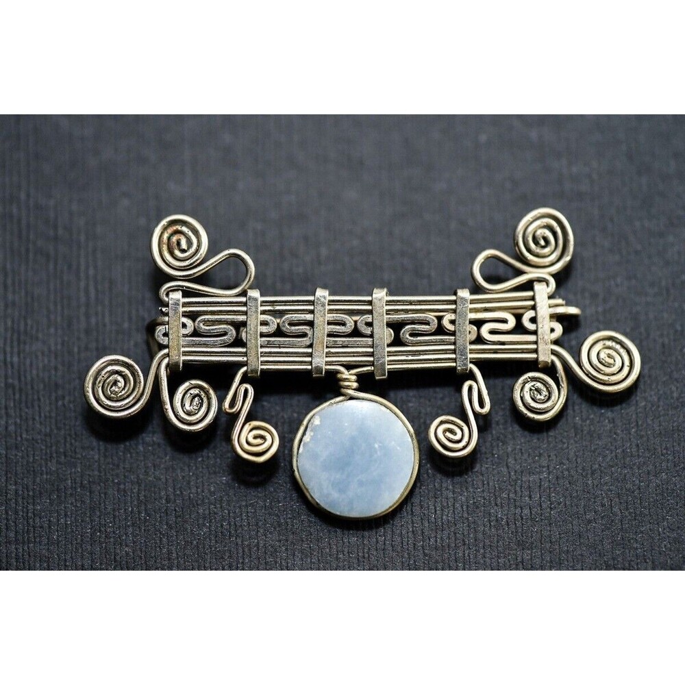 Sterling Silver Brooch Pin handmade blue stone flawed